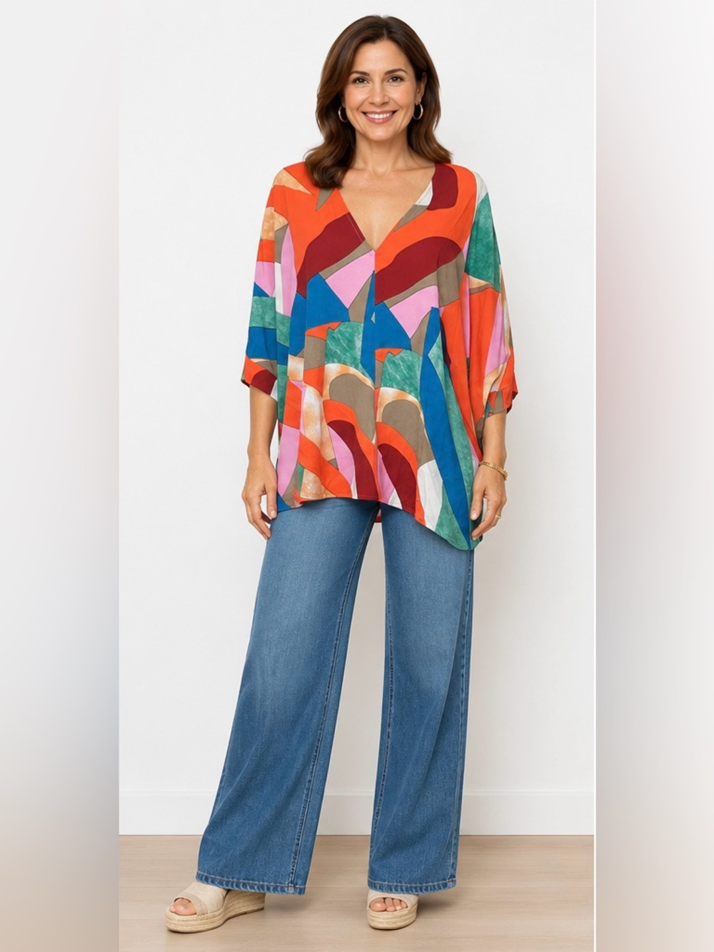 JODIFL Multicolor Abstract V-Neck Tunic NWT
